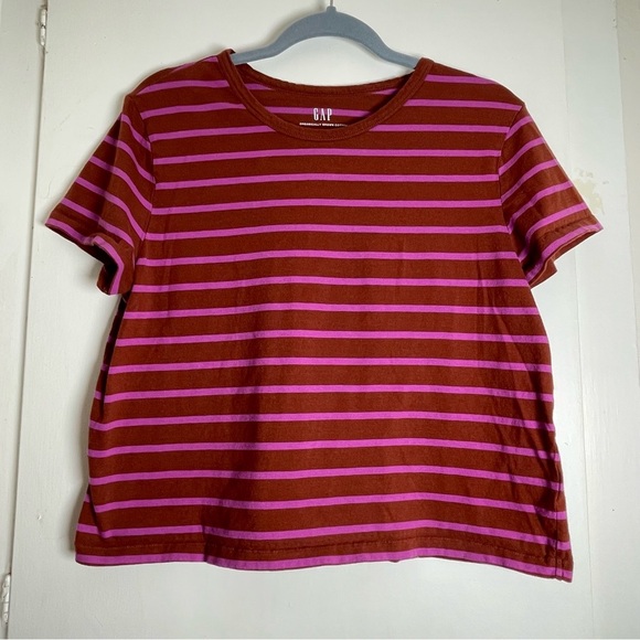 Vintage GAP Burgundy and Magenta Striped Tee Girls Large - Picture 1 of 6